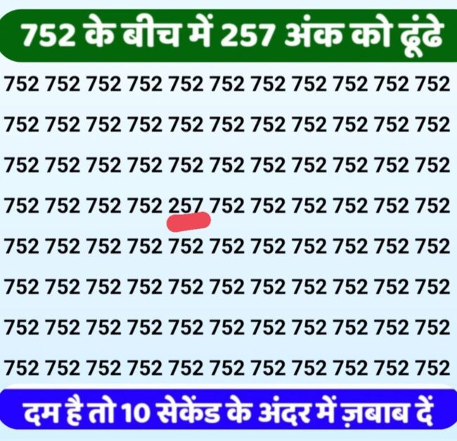 Optical Illusions Powerful Test : हिम्मत है तो 10 सेकंड में 752 नंबर के बीच में से 257 नंबर को ढूंढे, बड़े बड़े विद्वान हुए फेल