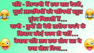 Husband Wife Funny Jokes : पति- जिन्दगी में एक बात देखी, मूर्ख आदमियों को पत्नियॉं बहुत सुंदर मिलती हैं, पत्नी - तुम्हें तो मेरी तारीफ...