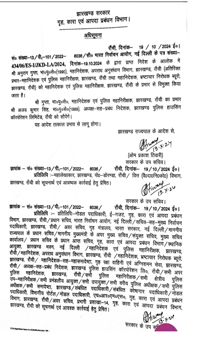 Jharkhand DGP change