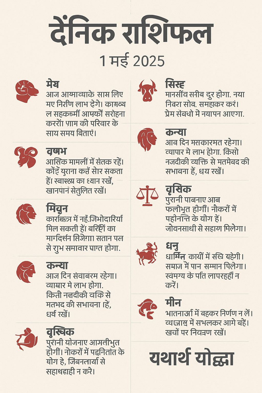 Aaj ka Rashifal 1 May 2025: यह रहा राशि फल