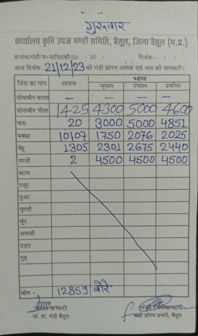 Today Mandi Bhav : आज का बैतूल मंडी भाव