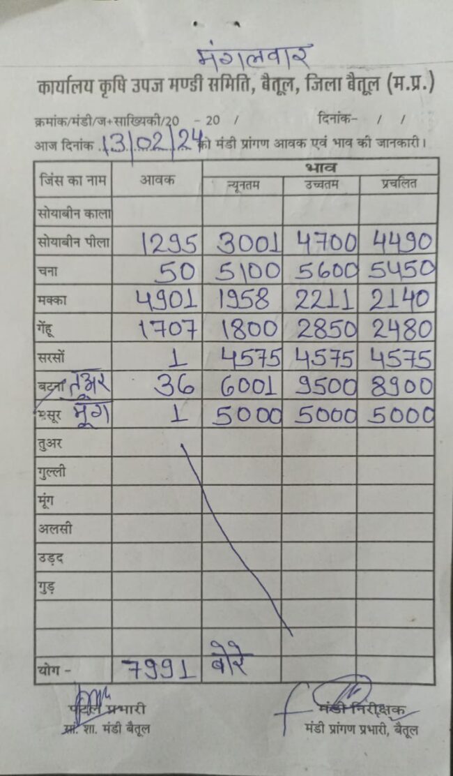 Today Mandi Bhav : आज का बैतूल मंडी भाव